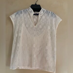 Ralph Lauren Lace Mandarin Collar Blouse Size Large